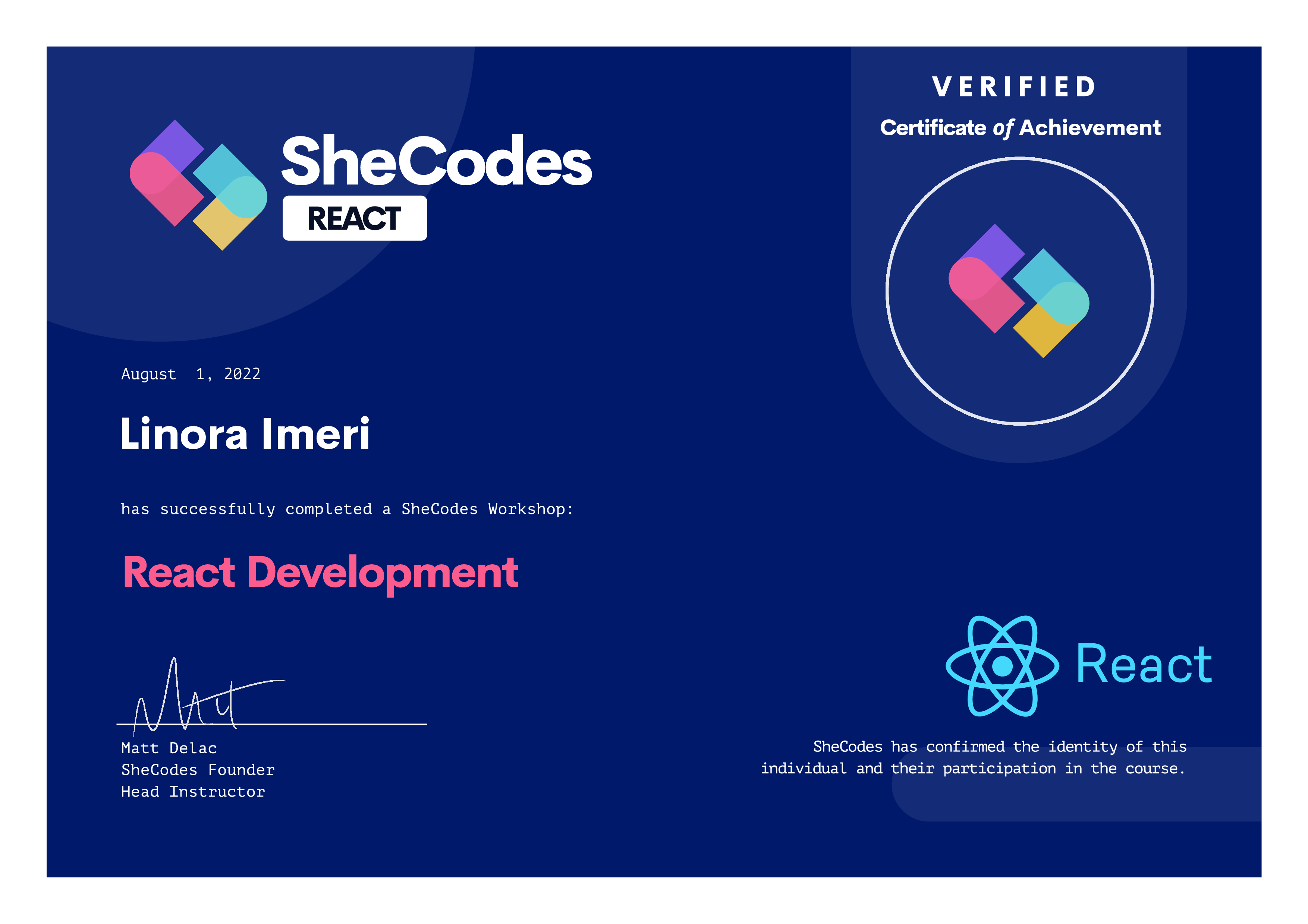 SheCodes Plus Certificate